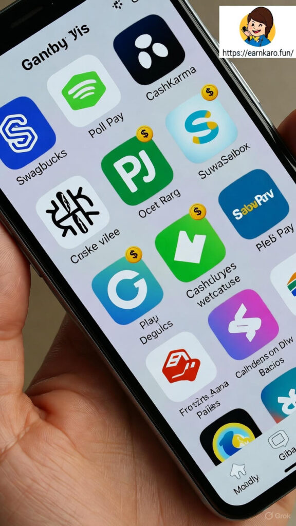 Free earning apps on mobile phone showing reward balance