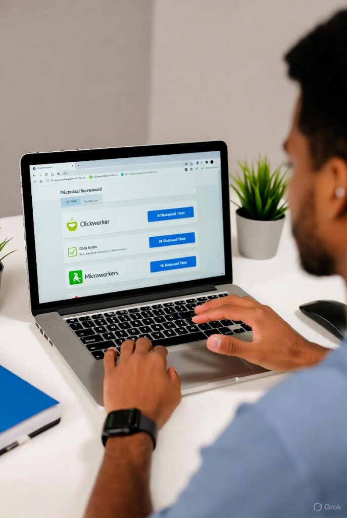 User doing micro-tasks for free online earning on websites