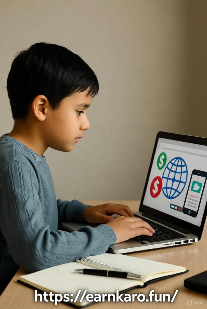 Beginner learning what free online earning means on laptop